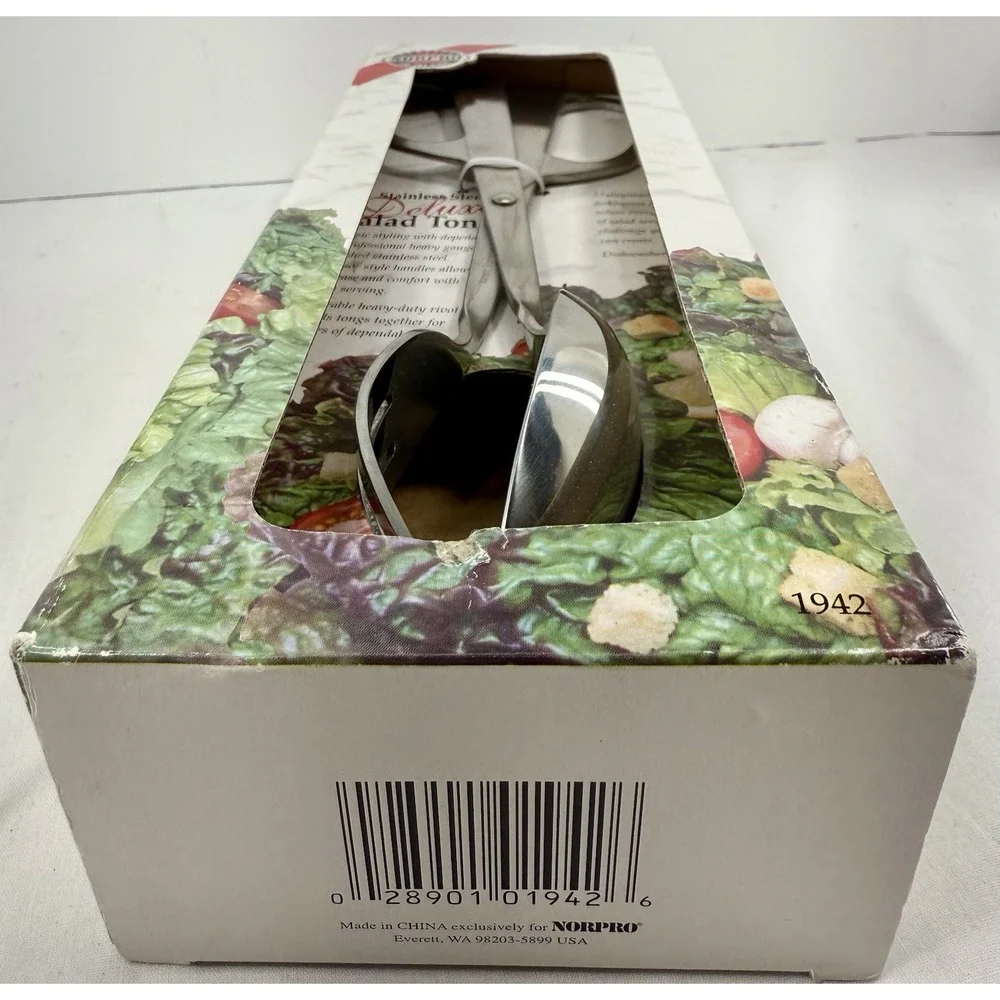 Norpro 1942 Stainless Steel Deluxe Salad Tongs Serving Utensil NIB‎ 10.25